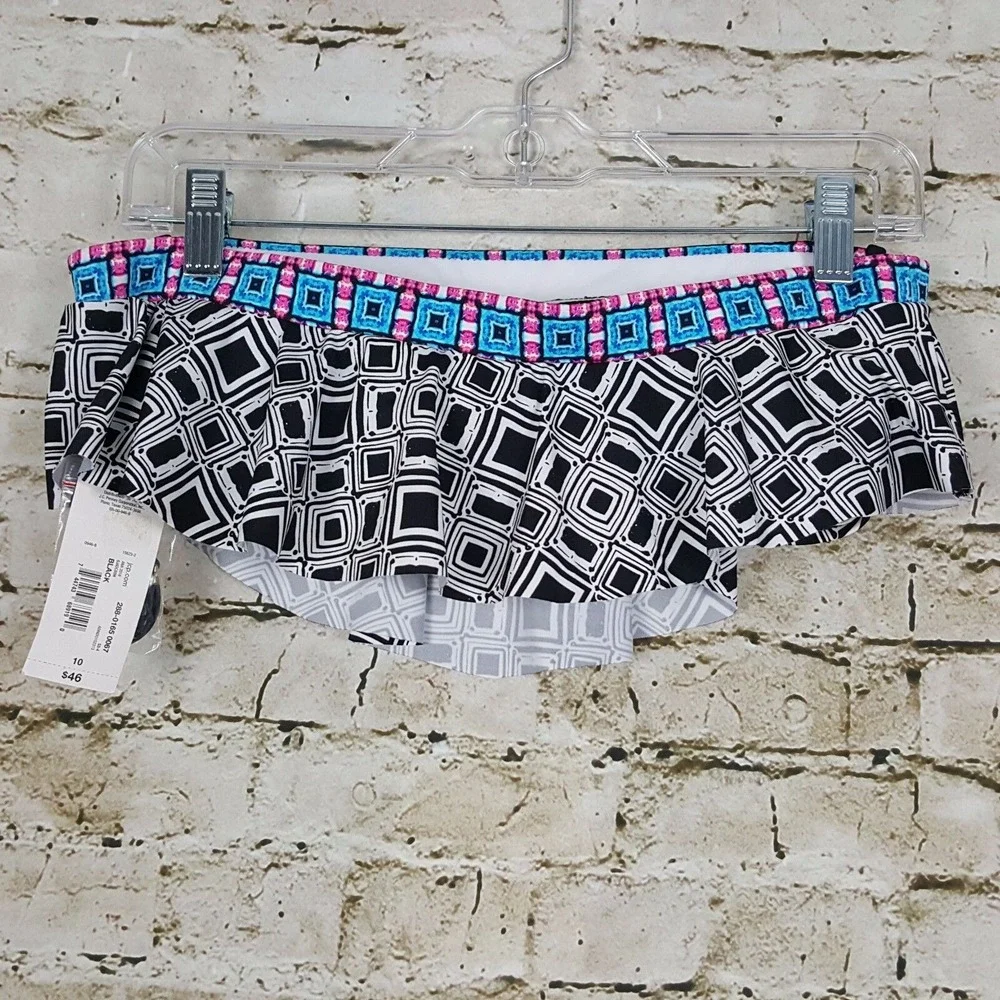 Ana A New Approach Bikini‎ Top Size 10 Black White Hanky Swim Straps New